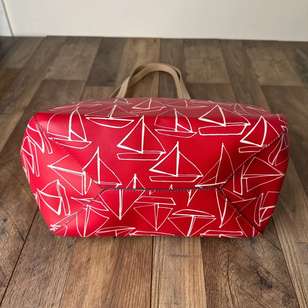 Tabitha Webb Nautical Tote Shoulder Bag‎ Red Sailboat Womens